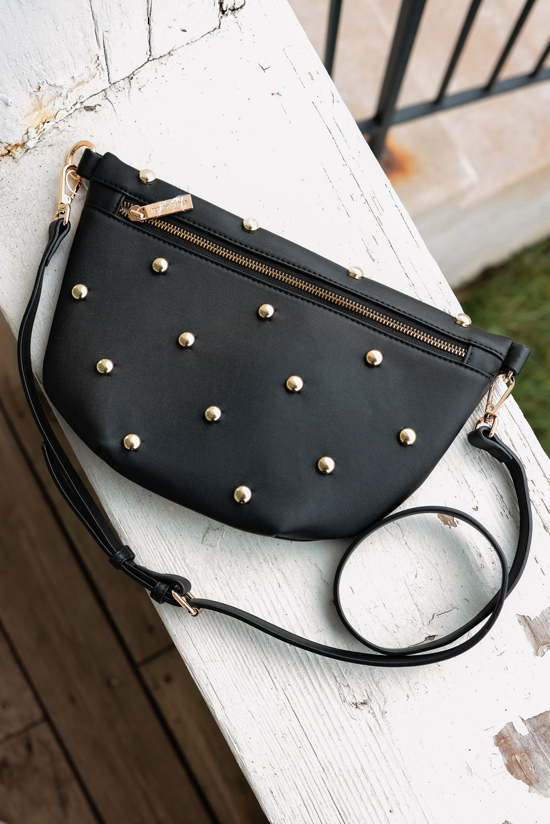 Chic Gold Studded Westlyn Bum Bag - Black