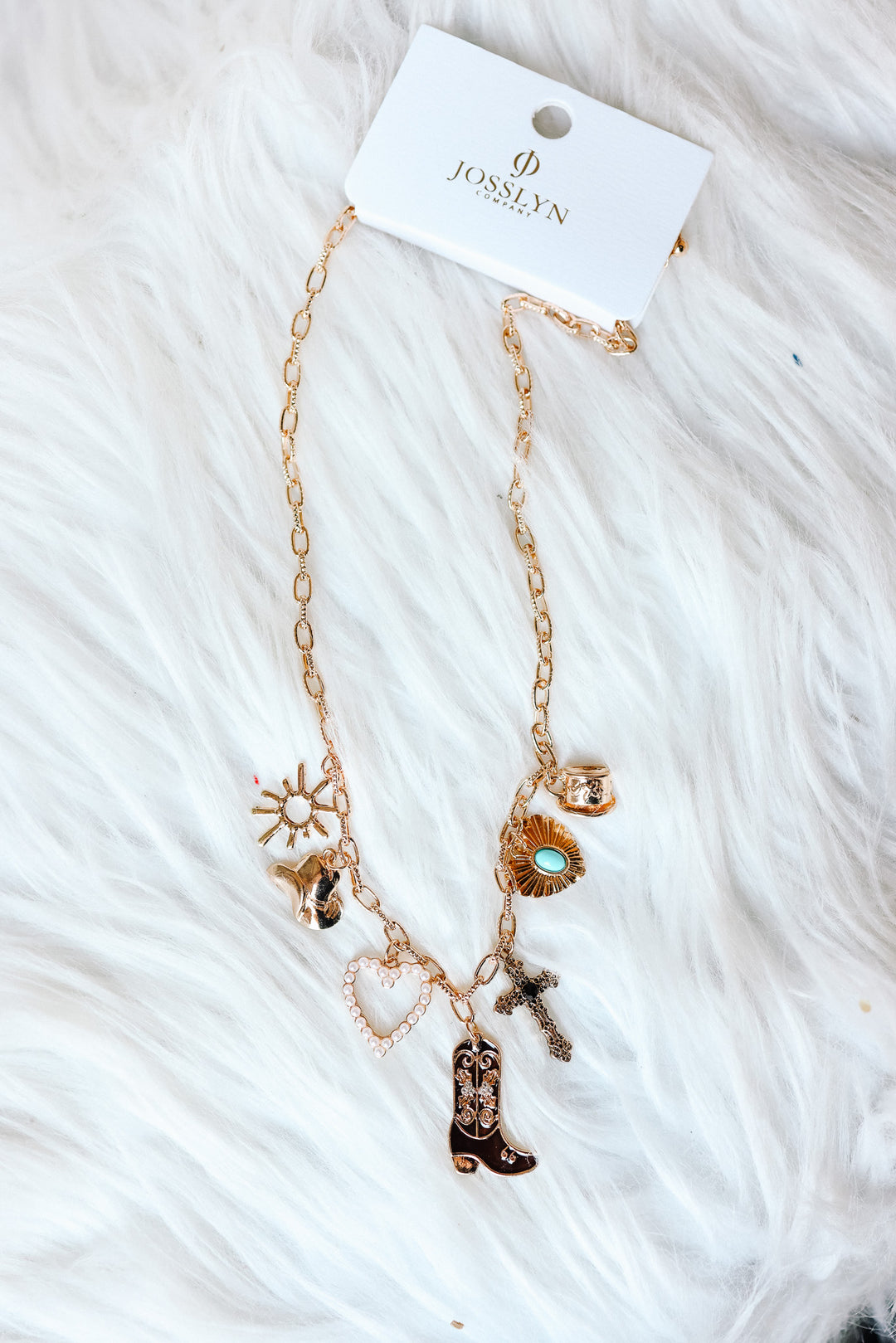 Heart Outline Boot Cross Western Charm Necklace