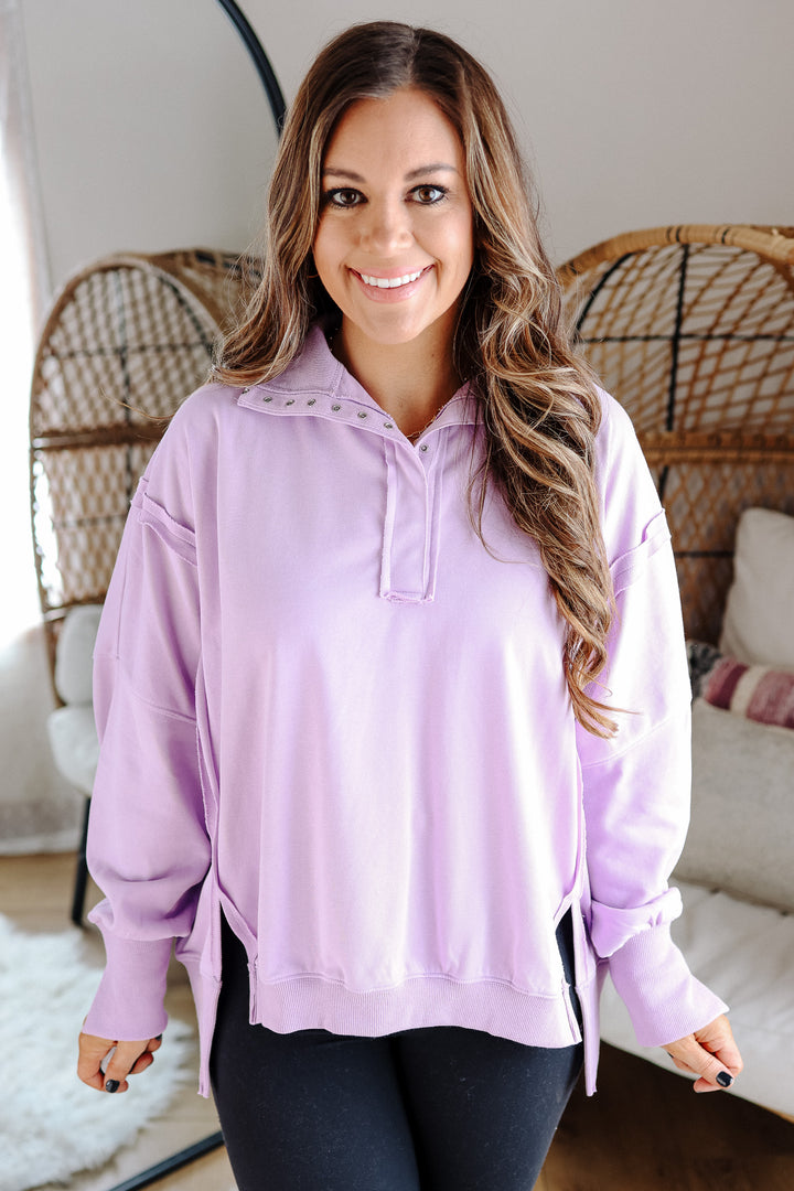 Tamika Henley Sweatshirt - Lilac