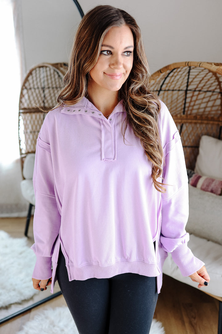 Tamika Henley Sweatshirt - Lilac