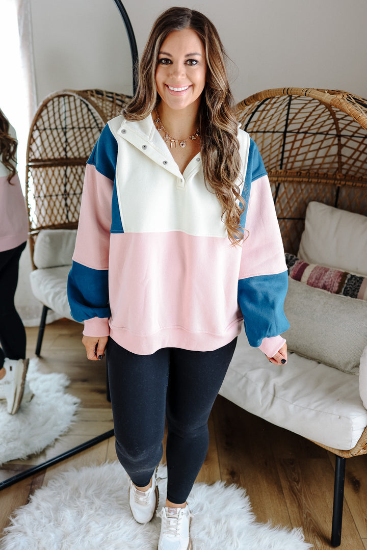 Glo Colorblock Pullover - Pink Blue