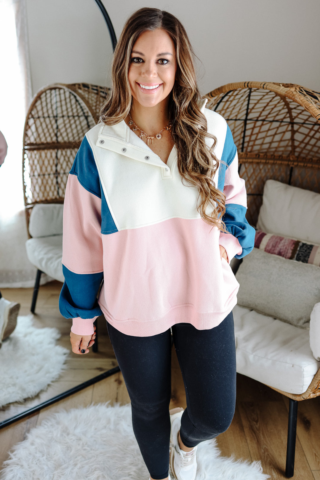 Glo Colorblock Pullover - Pink Blue