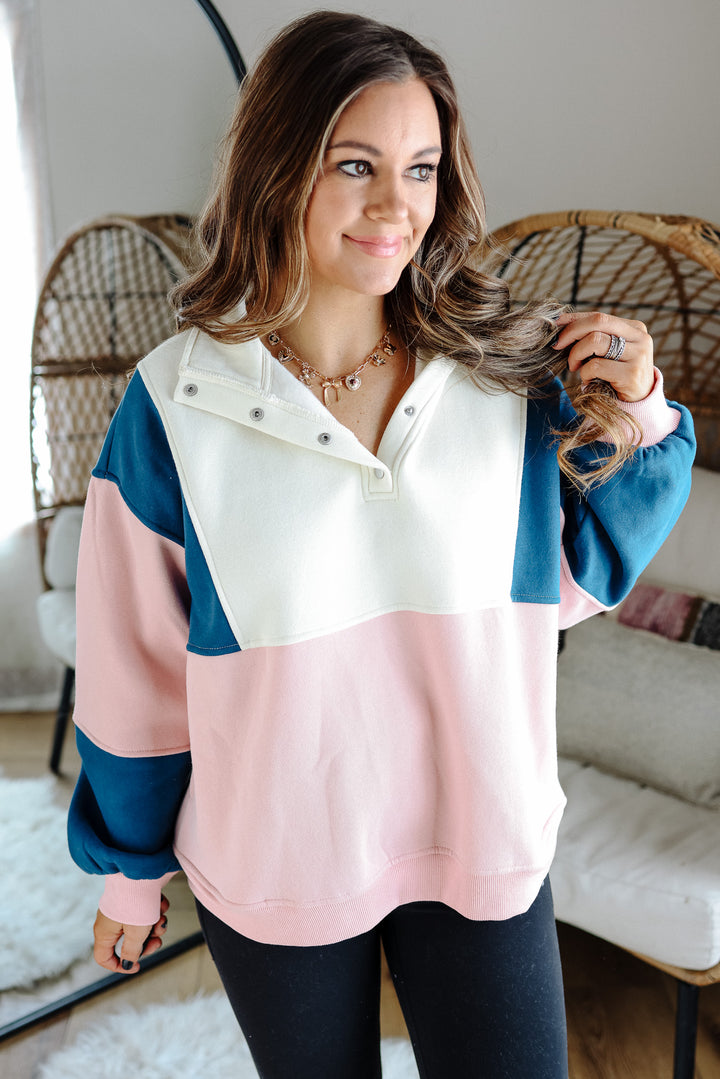 Glo Colorblock Pullover - Pink Blue