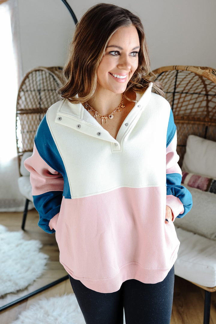 Glo Colorblock Pullover - Pink Blue