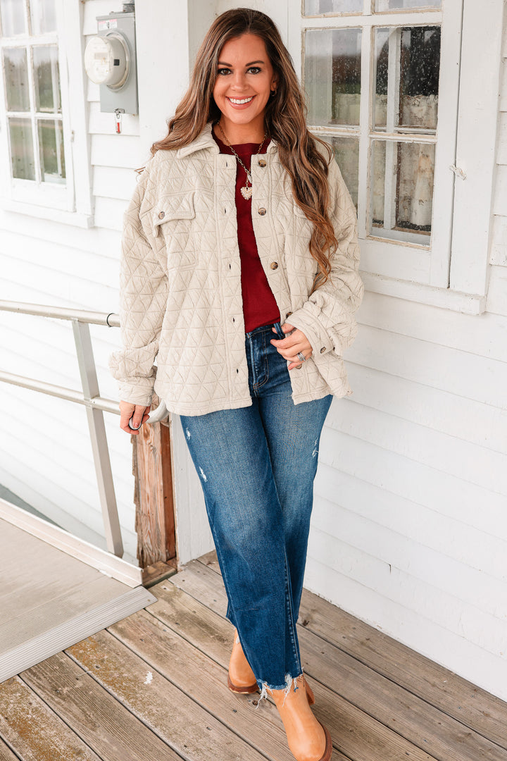 Vienna Quilted Button Down Shacket - Stone