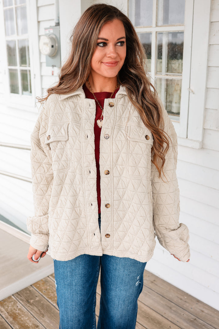 Vienna Quilted Button Down Shacket - Stone