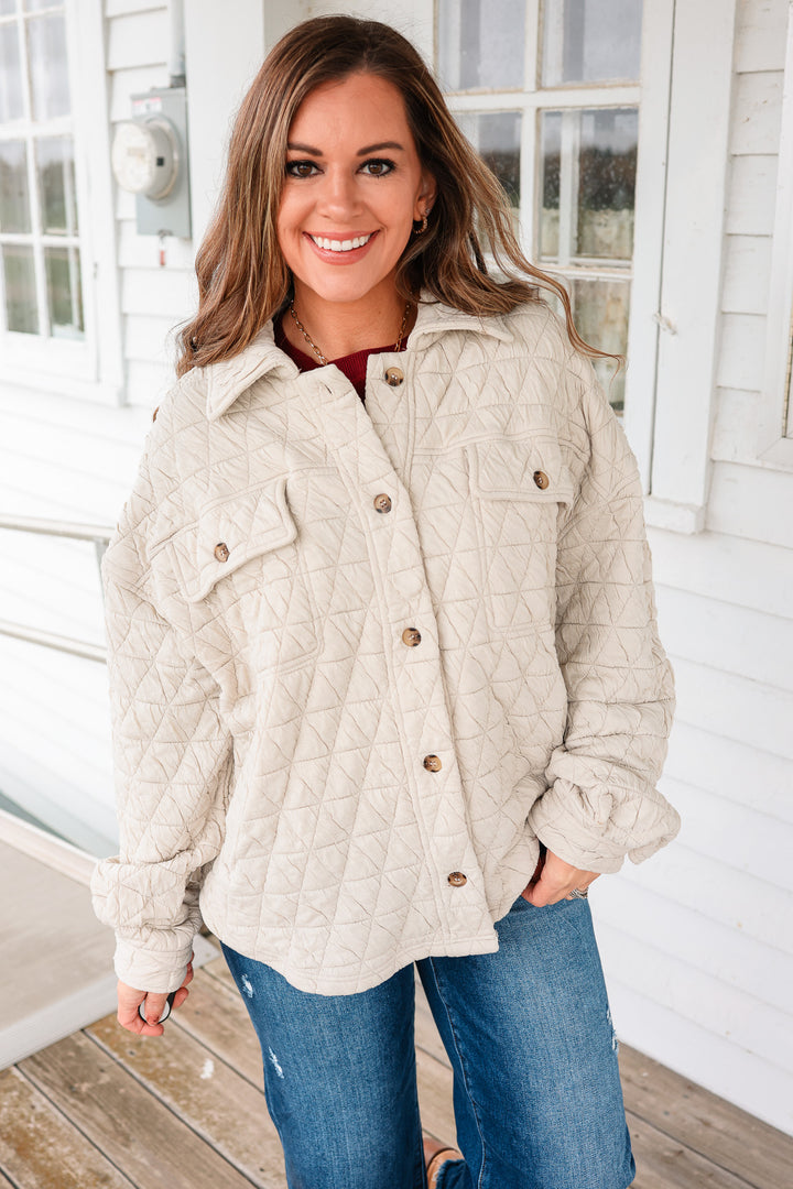 Vienna Quilted Button Down Shacket - Stone