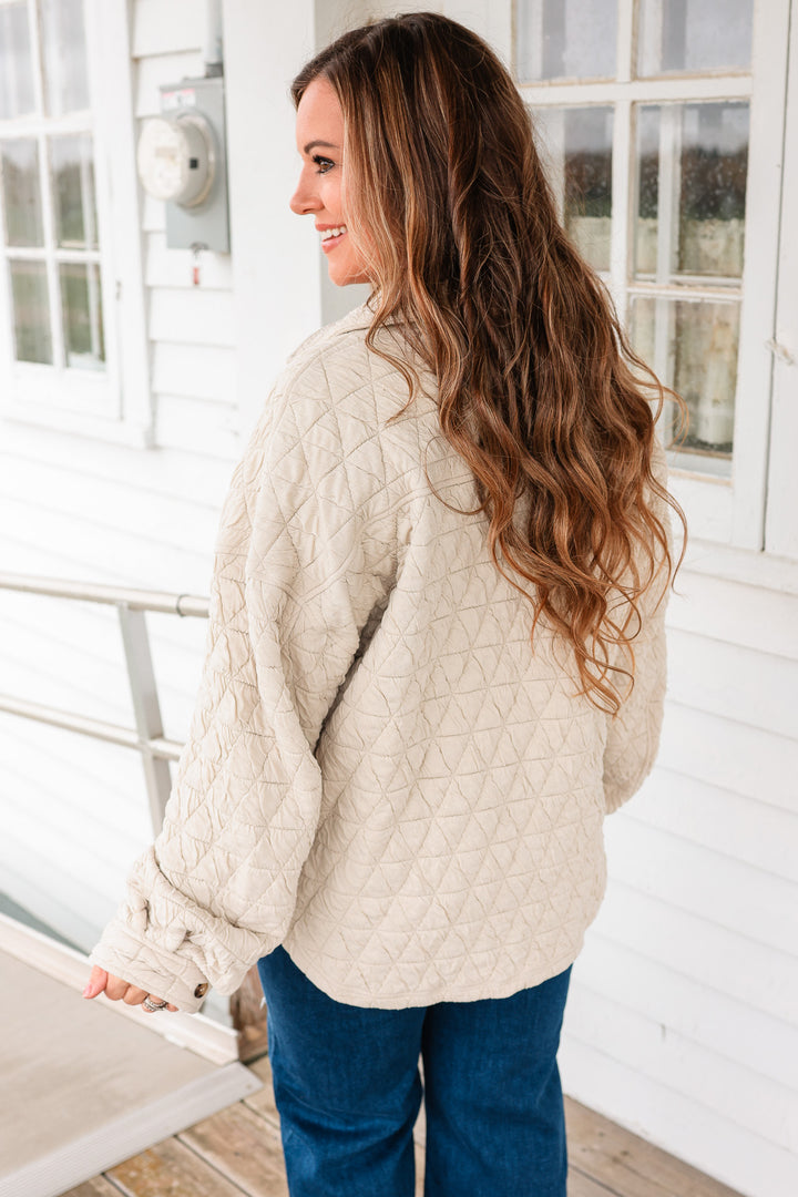 Vienna Quilted Button Down Shacket - Stone