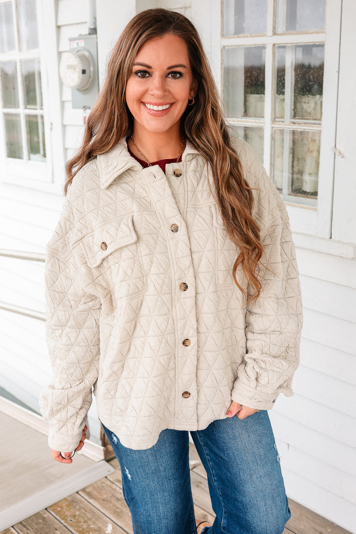 Vienna Quilted Button Down Shacket - Stone