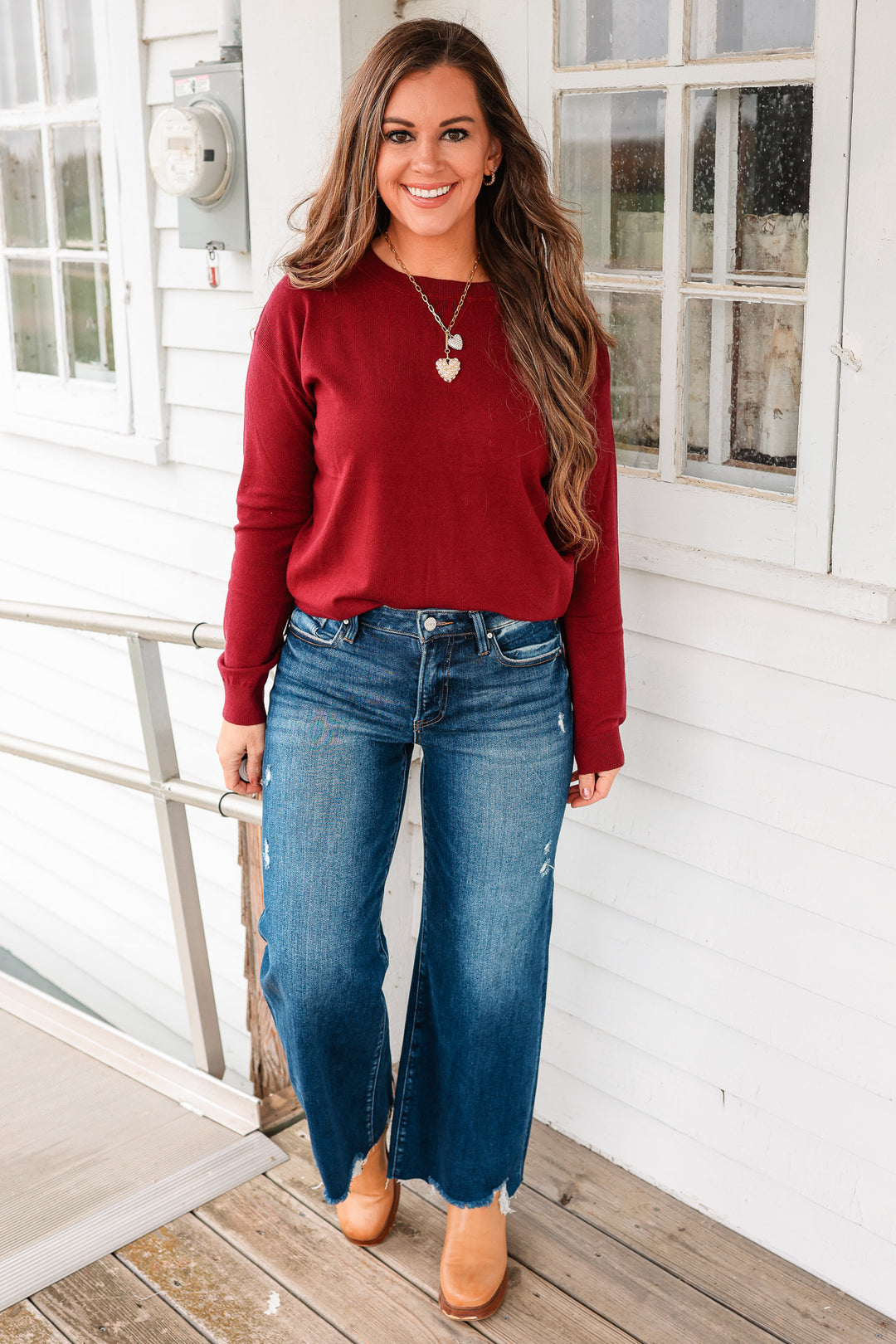 RISEN: Zane Crop Wide Leg Jeans - Dark Wash