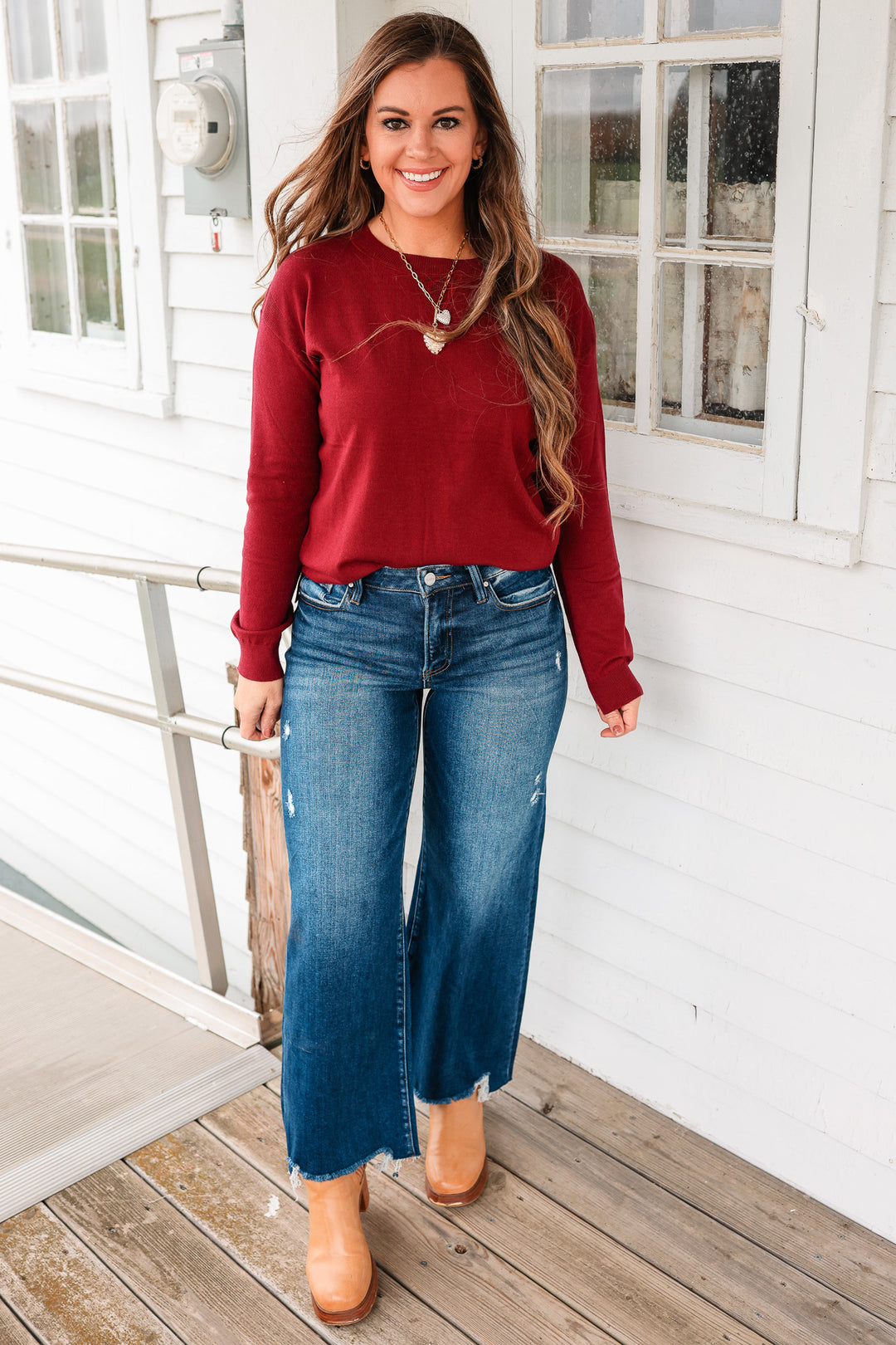 RISEN: Zane Crop Wide Leg Jeans - Dark Wash
