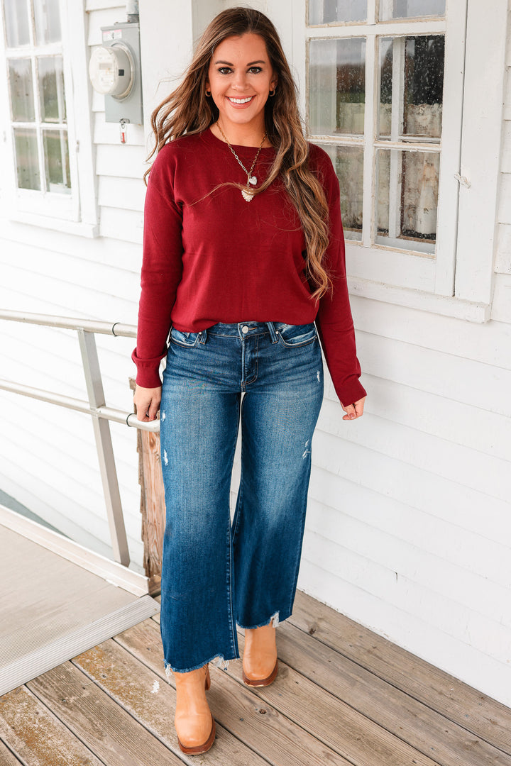 RISEN: Zane Crop Wide Leg Jeans - Dark Wash