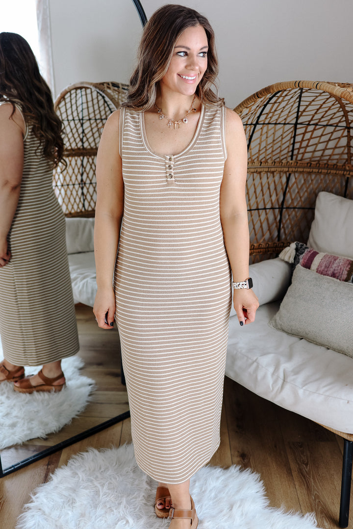 Harper Striped Knit Tank Dress - Mocha/Cream