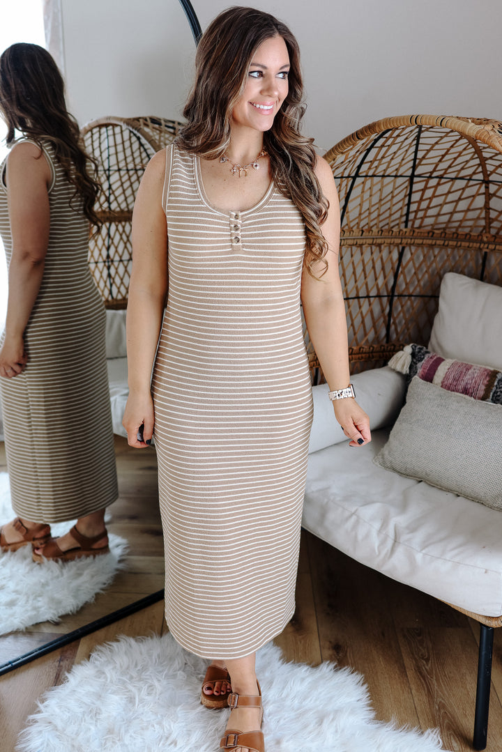 Harper Striped Knit Tank Dress - Mocha/Cream