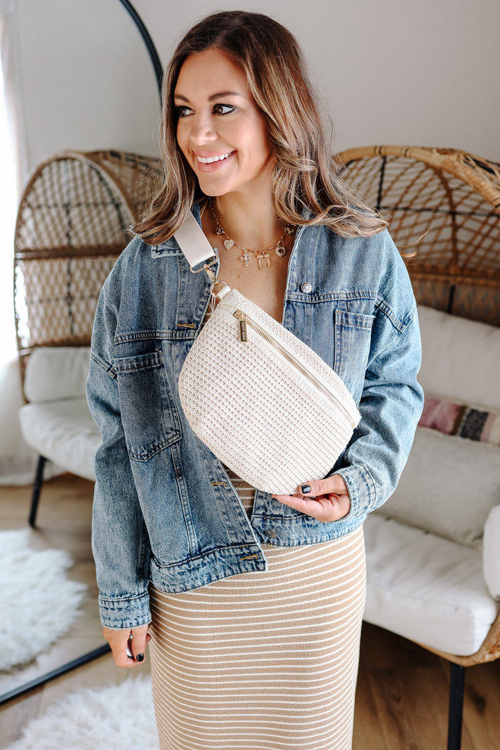 Rachel Raffia Westlyn Bum Bag - Cream