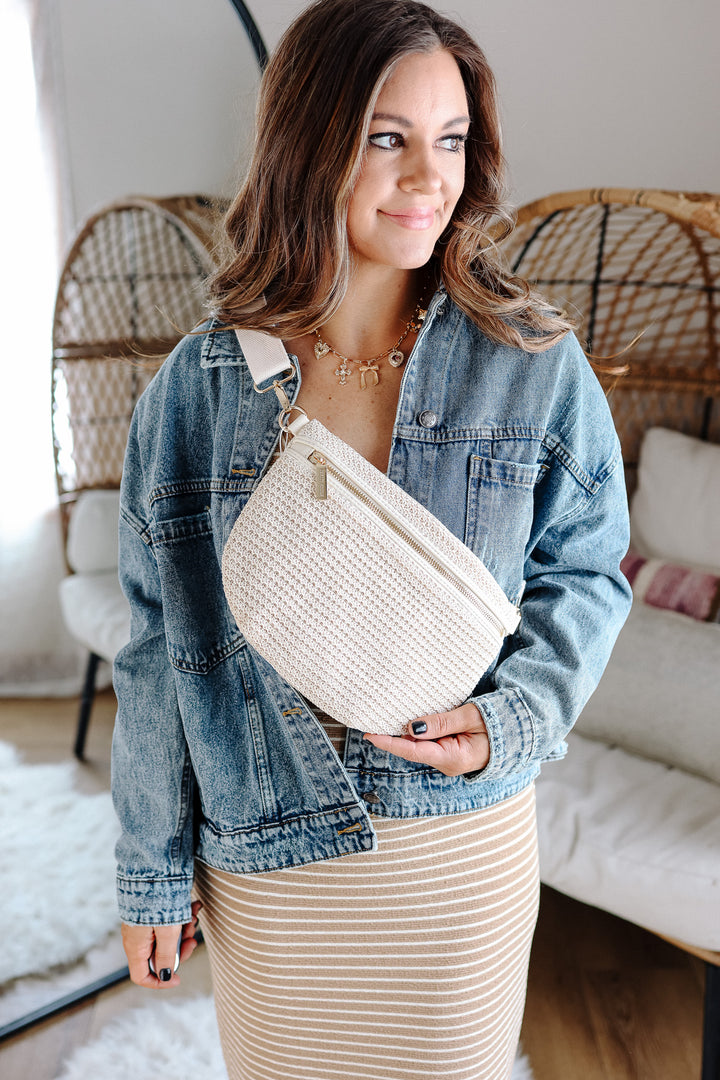 Rachel Raffia Westlyn Bum Bag - Cream