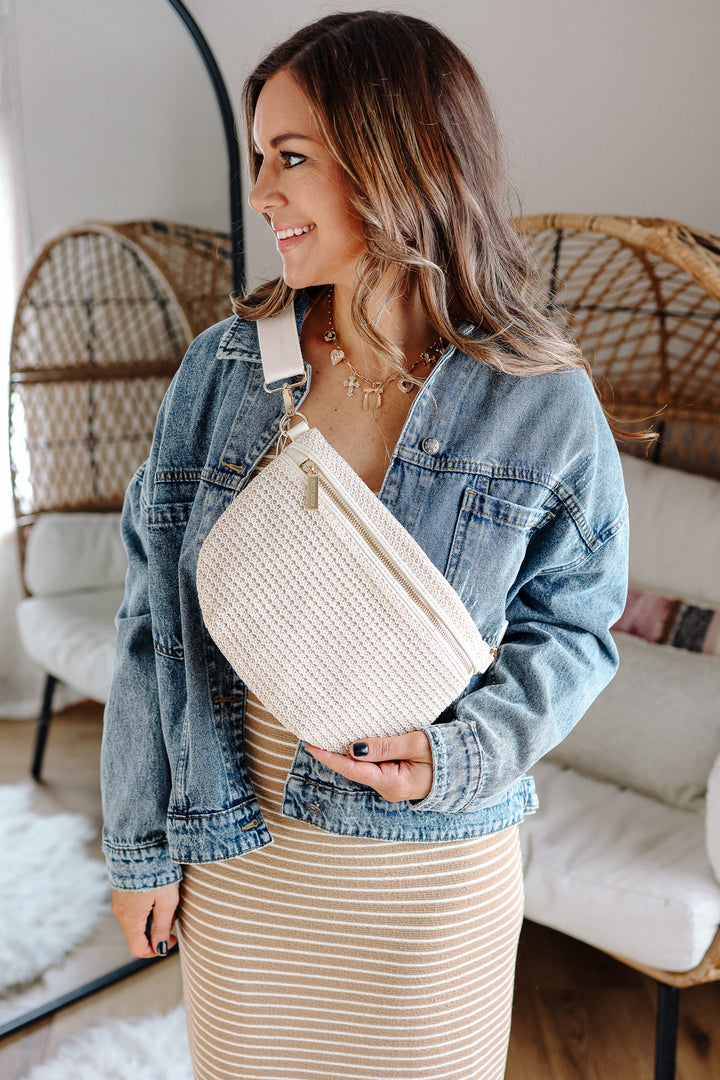 Rachel Raffia Westlyn Bum Bag - Cream