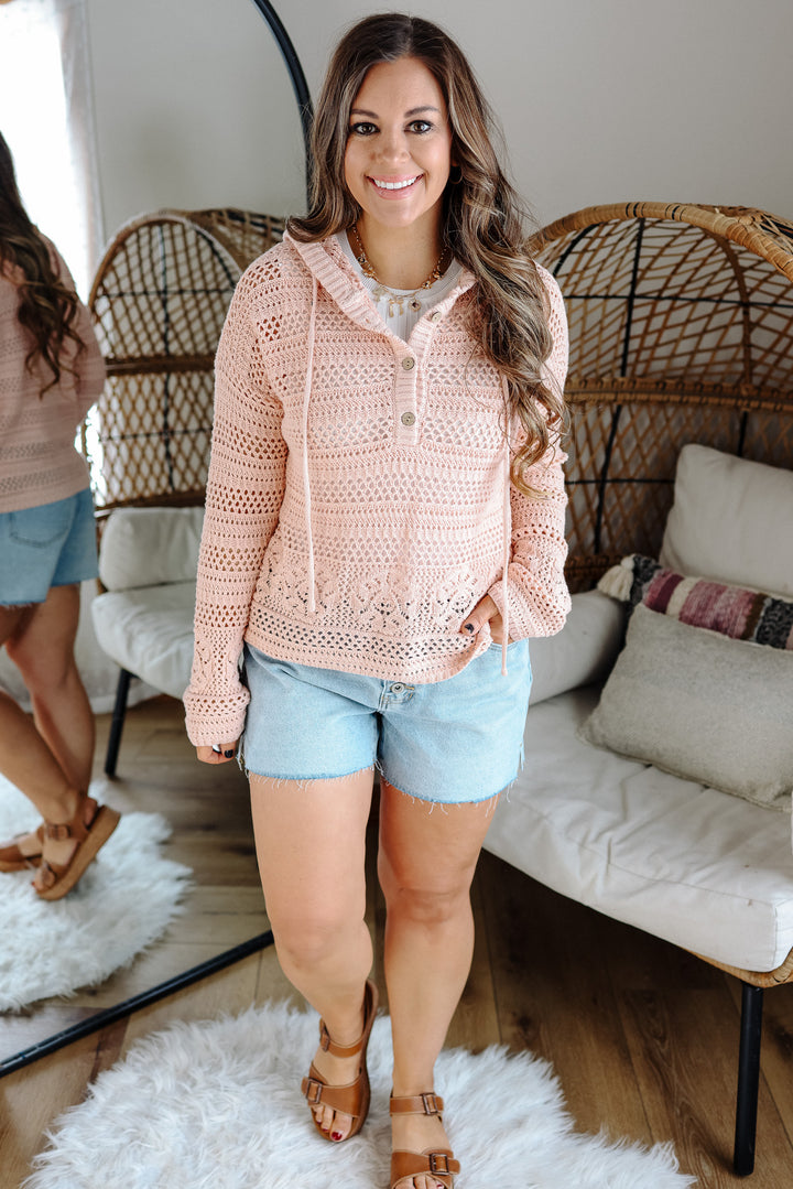 Alexa Crochet Hoodie - Pink