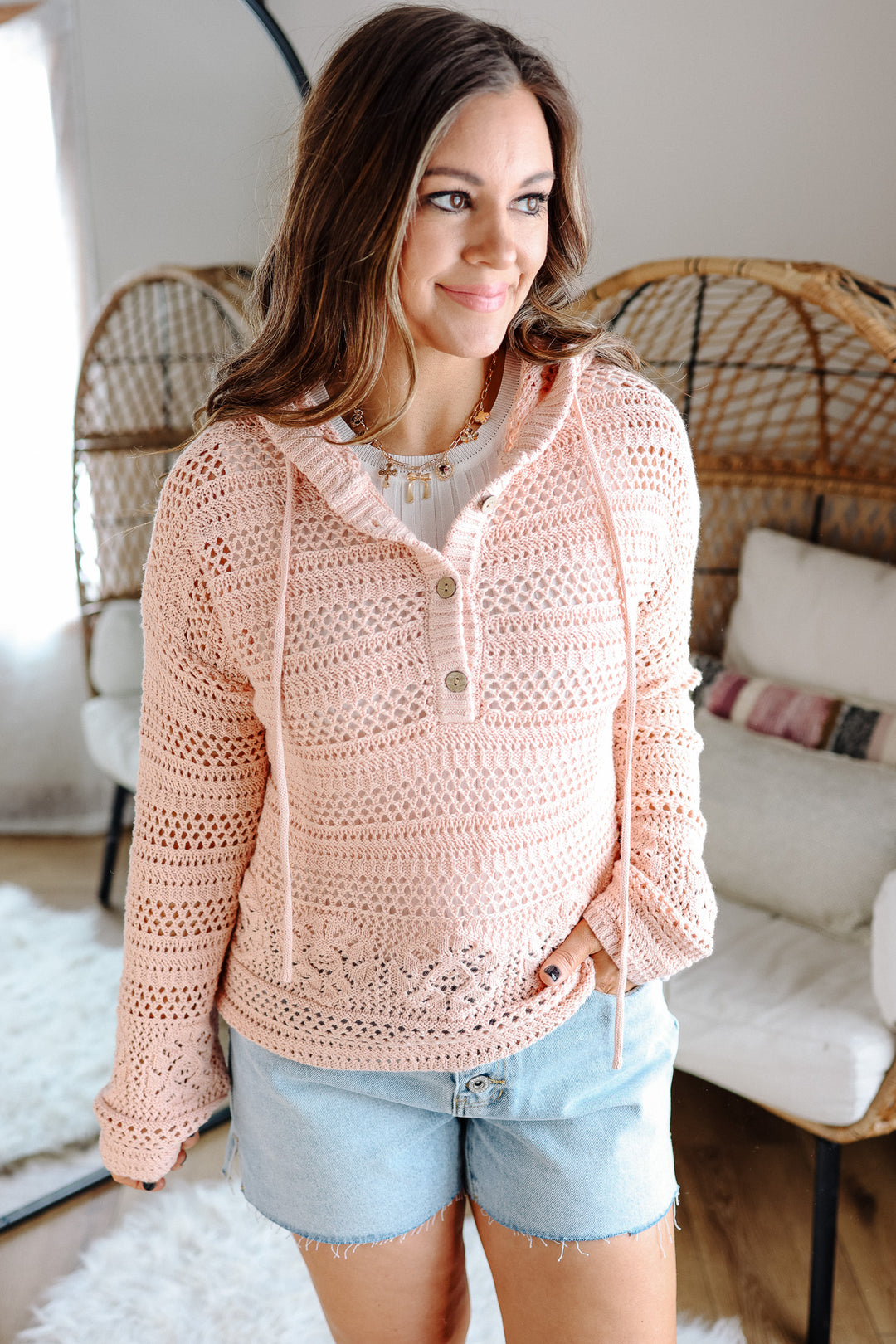 Alexa Crochet Hoodie - Pink