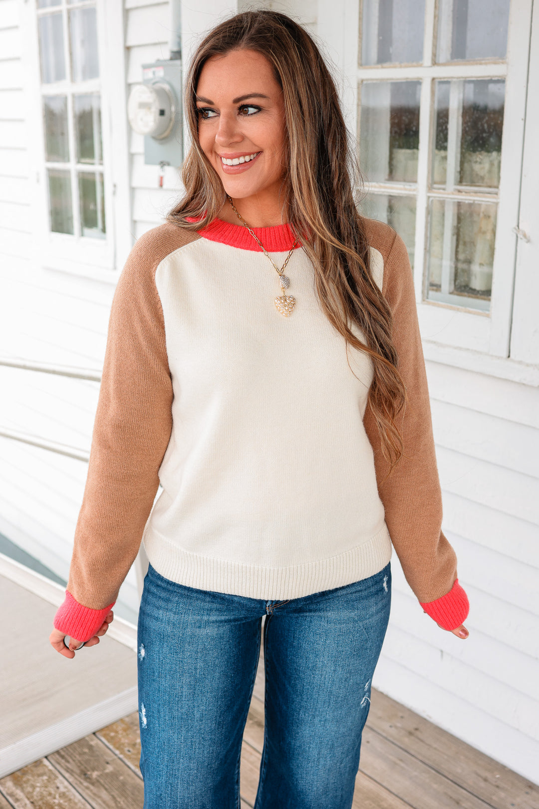 Weekend Latte Crewneck Sweater - Ivory/Camel