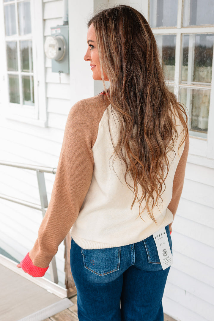 Weekend Latte Crewneck Sweater - Ivory/Camel