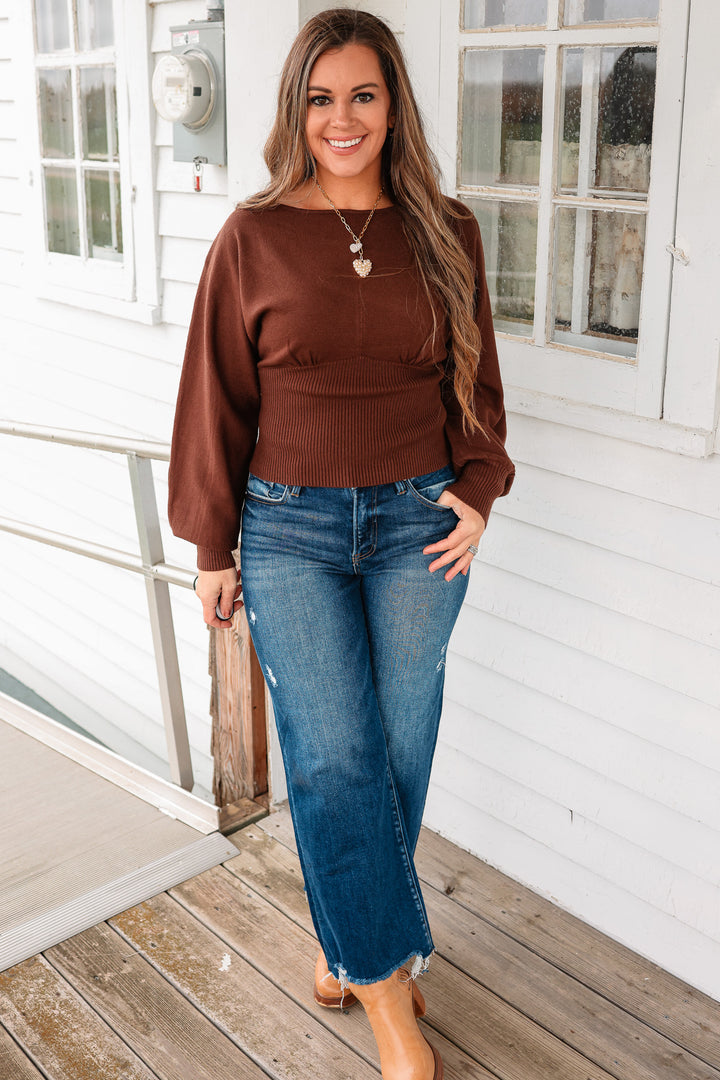 Rylie Boatneck Dolman Sleeve Sweater - Chocolate