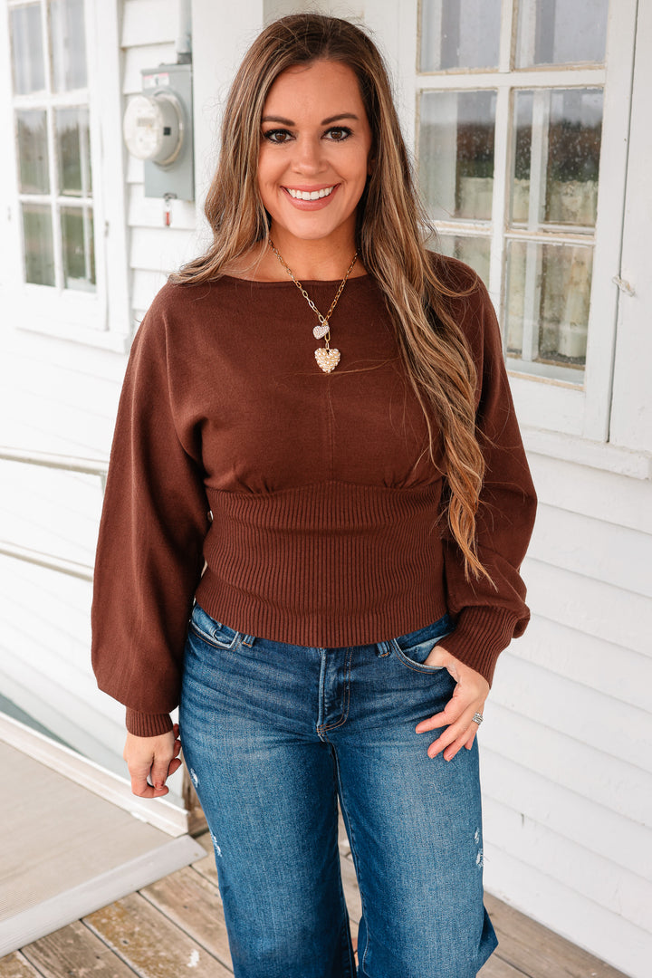 Rylie Boatneck Dolman Sleeve Sweater - Chocolate
