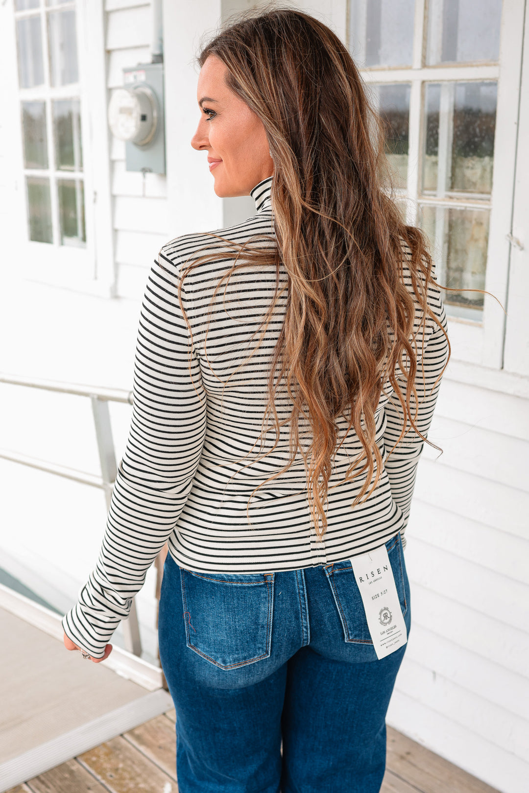 Lacey Stripe Turtleneck - Ecru