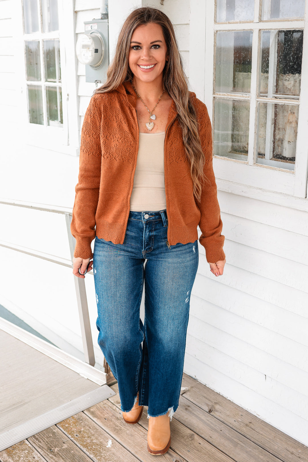 Haley Knit Sweater Hoodie - Rust