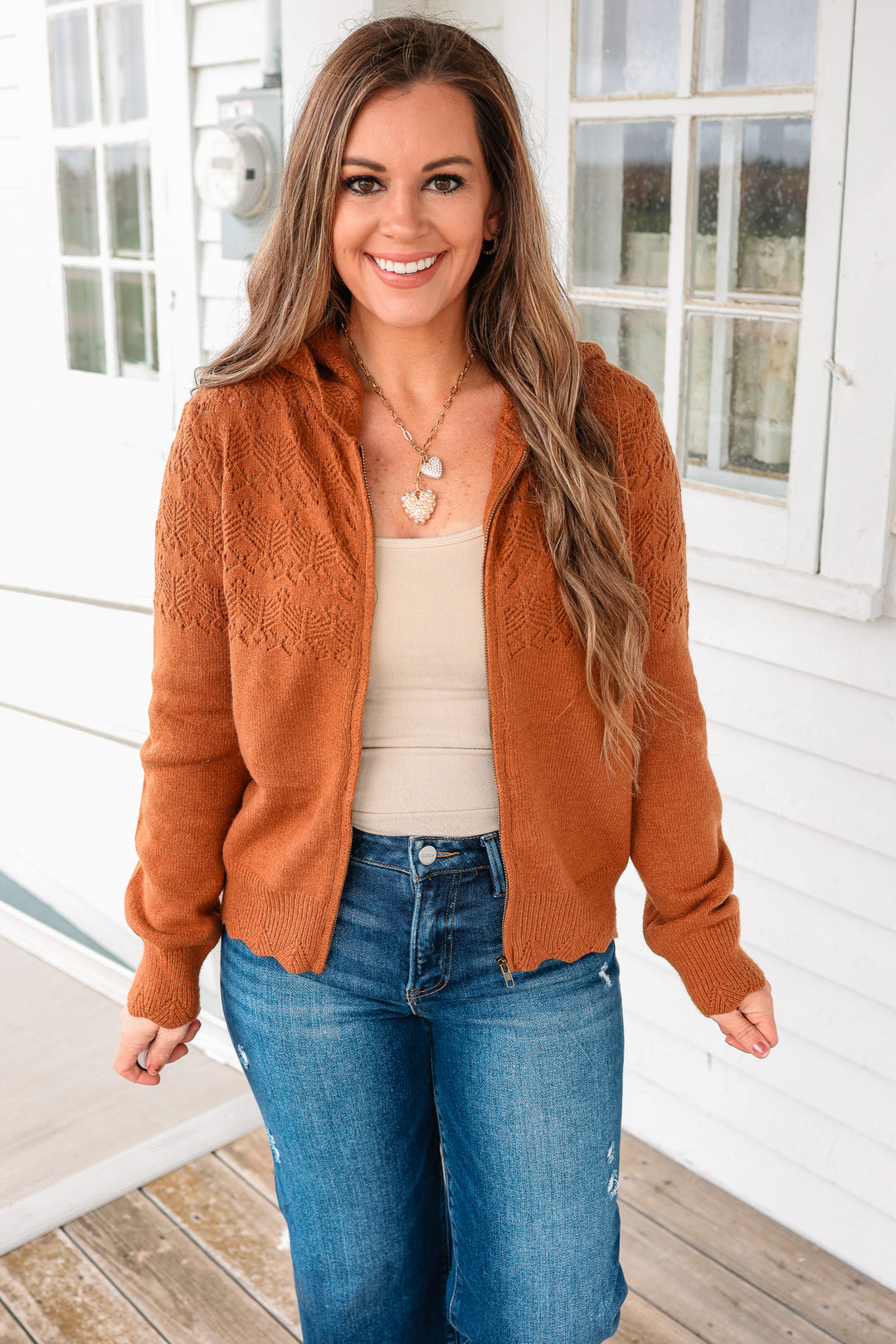 Haley Knit Sweater Hoodie - Rust