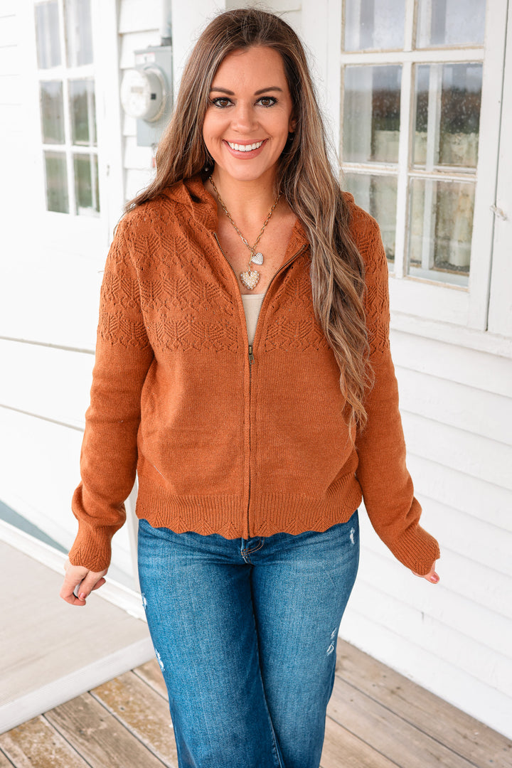 Haley Knit Sweater Hoodie - Rust