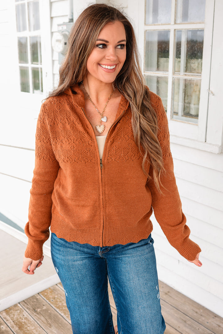 Haley Knit Sweater Hoodie - Rust
