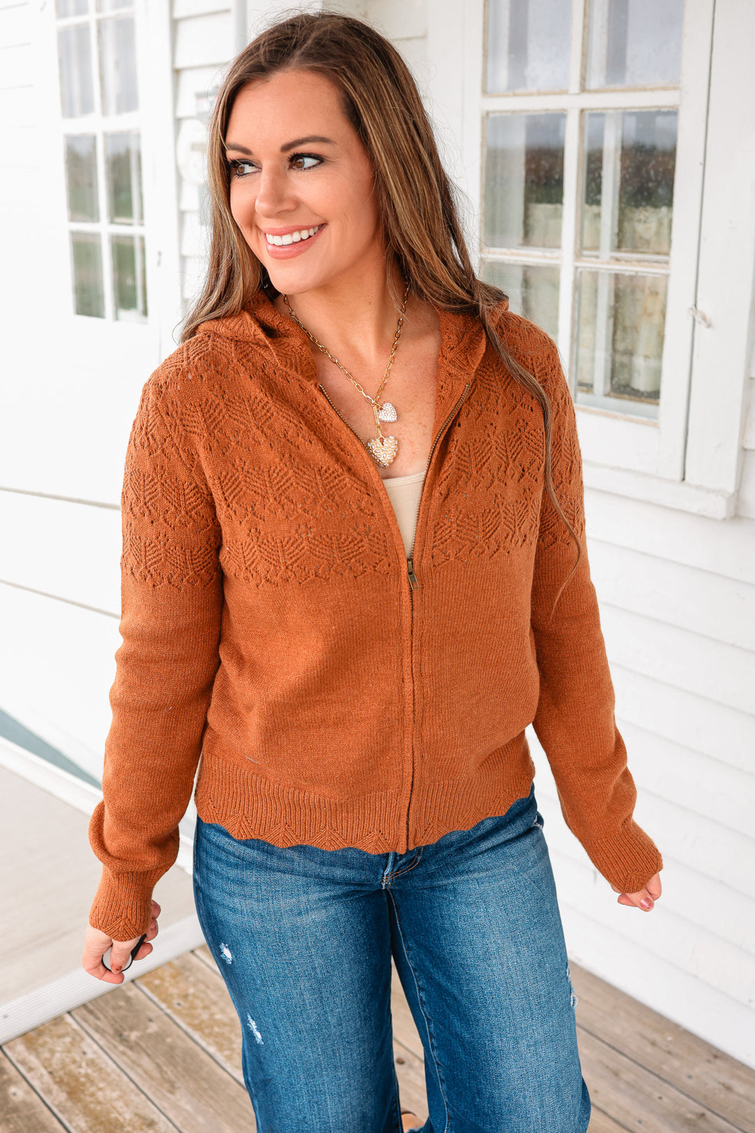 Haley Knit Sweater Hoodie - Rust