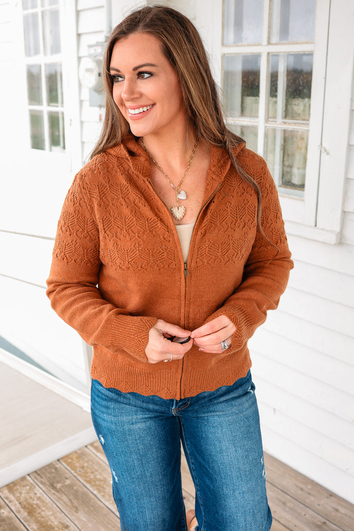 Haley Knit Sweater Hoodie - Rust