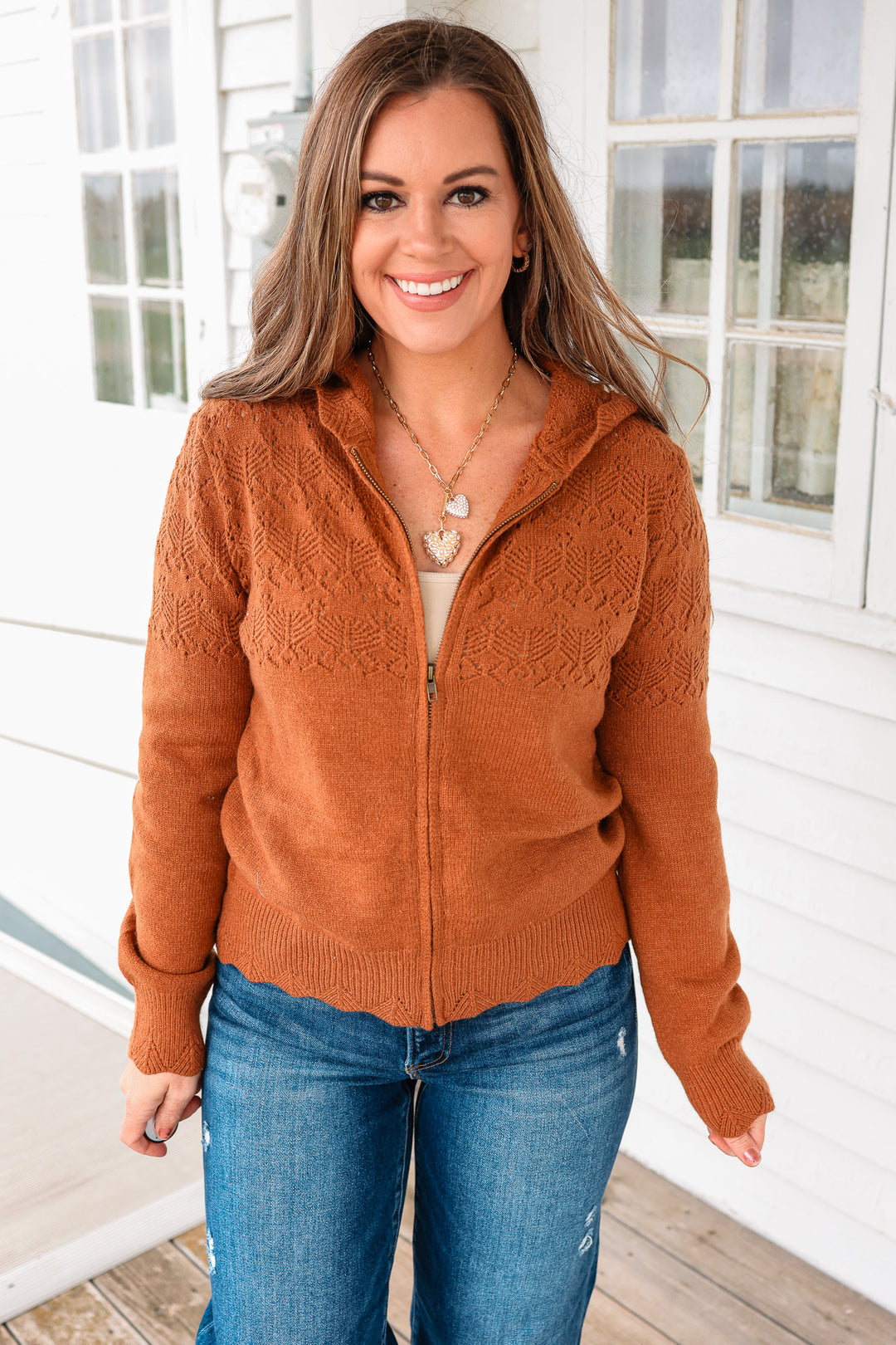 Haley Knit Sweater Hoodie - Rust