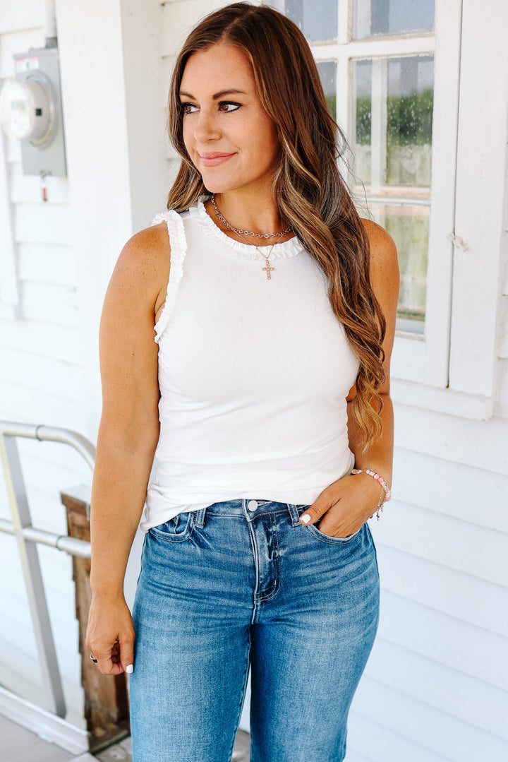 Veda Ruffle Trim Tank - Off White
