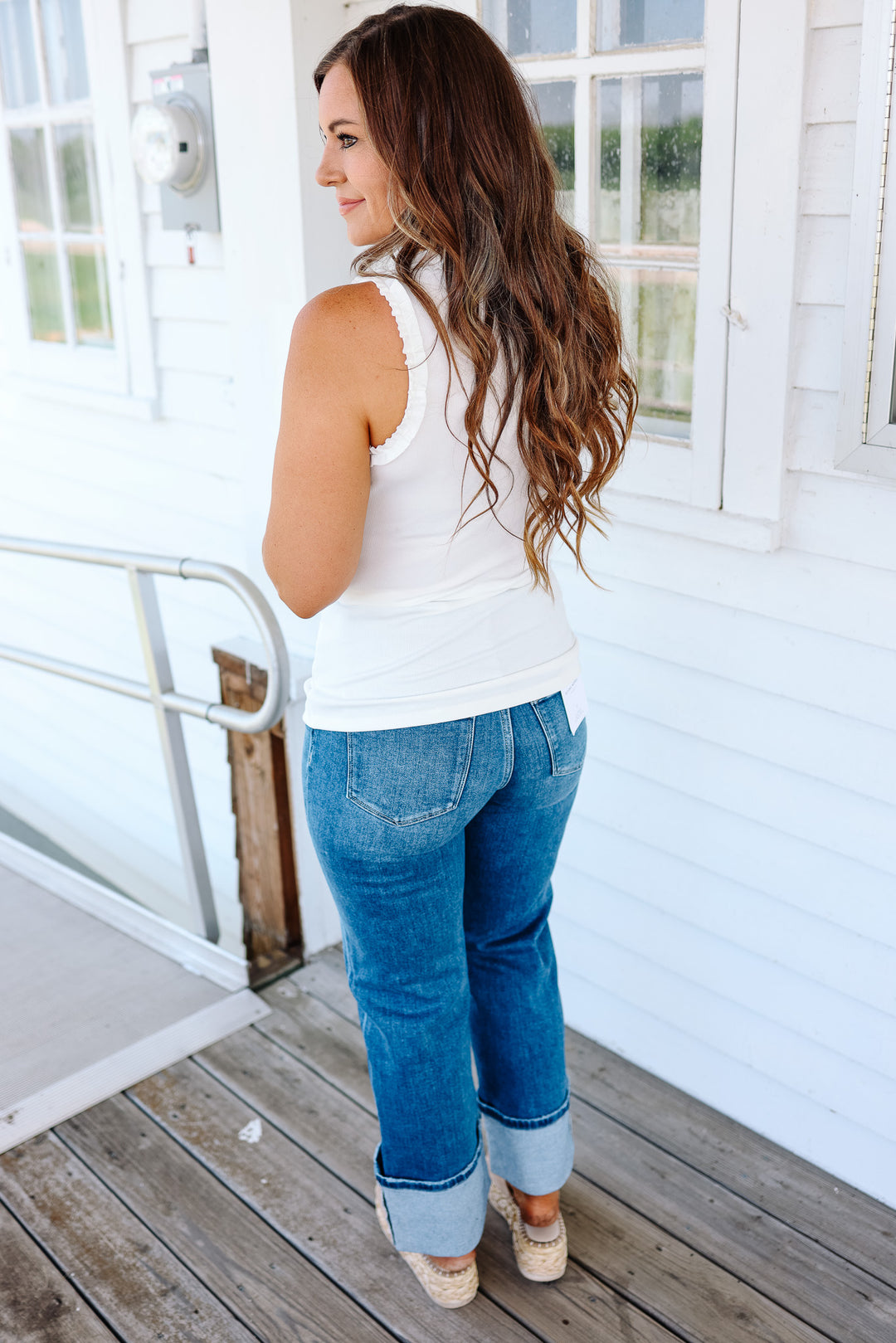 Veda Ruffle Trim Tank - Off White
