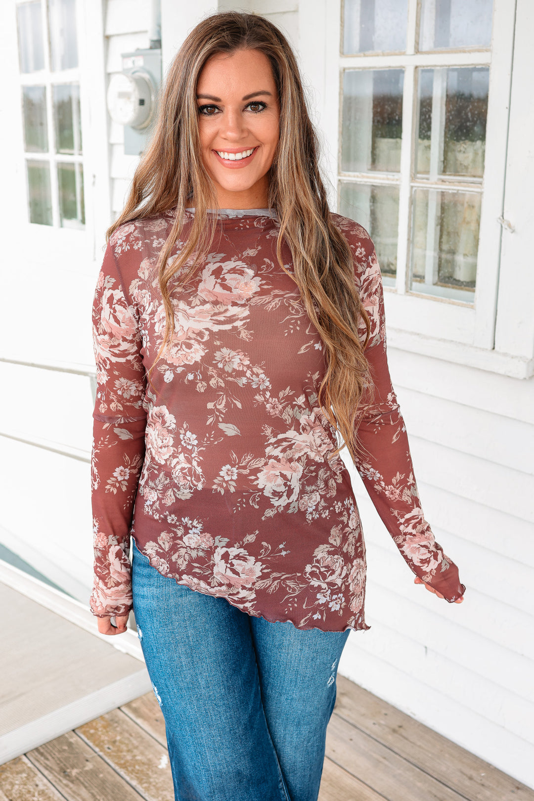 Harlow Floral Frilled Hem Mesh Top