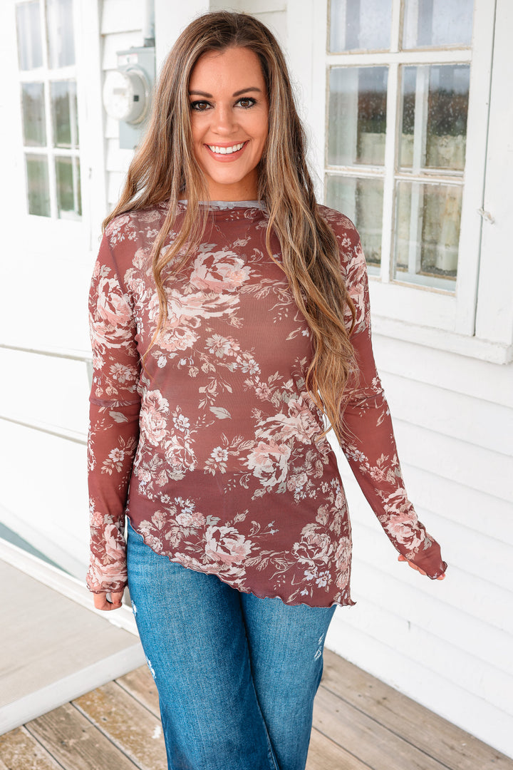 Harlow Floral Frilled Hem Mesh Top