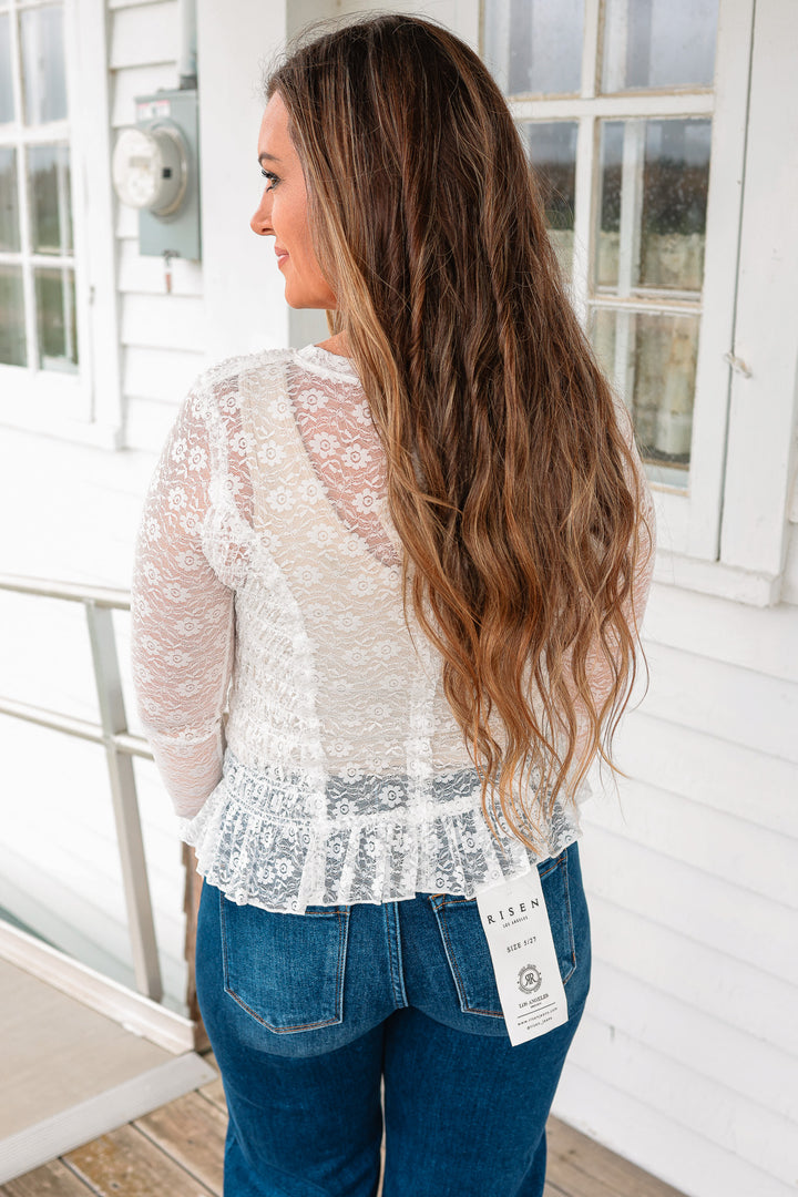 Corinne Smocked Lace Top - White