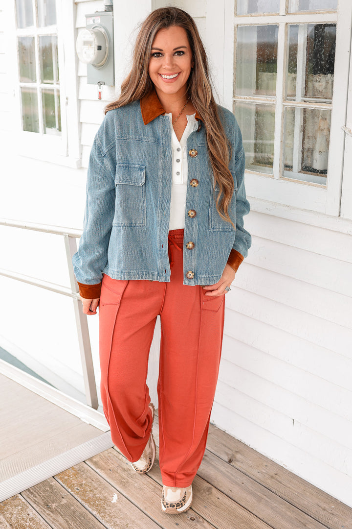 Anna Velvet Contrast Denim Jacket