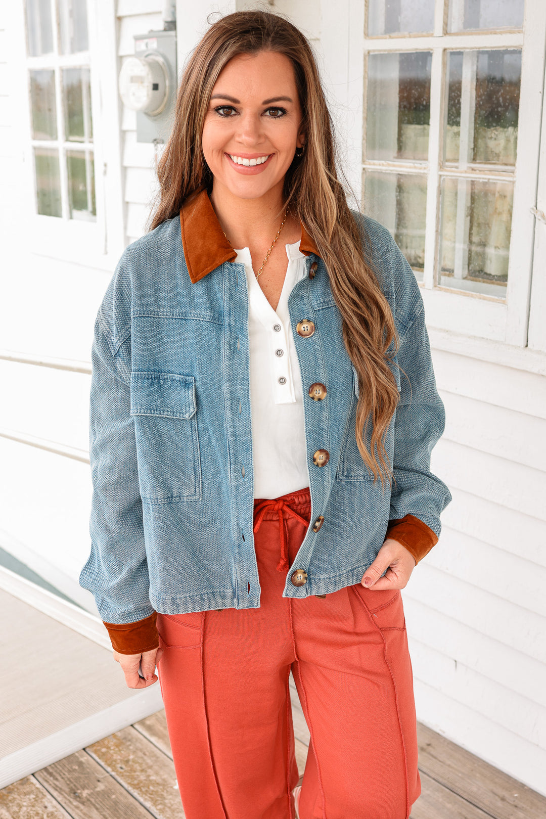 Anna Velvet Contrast Denim Jacket