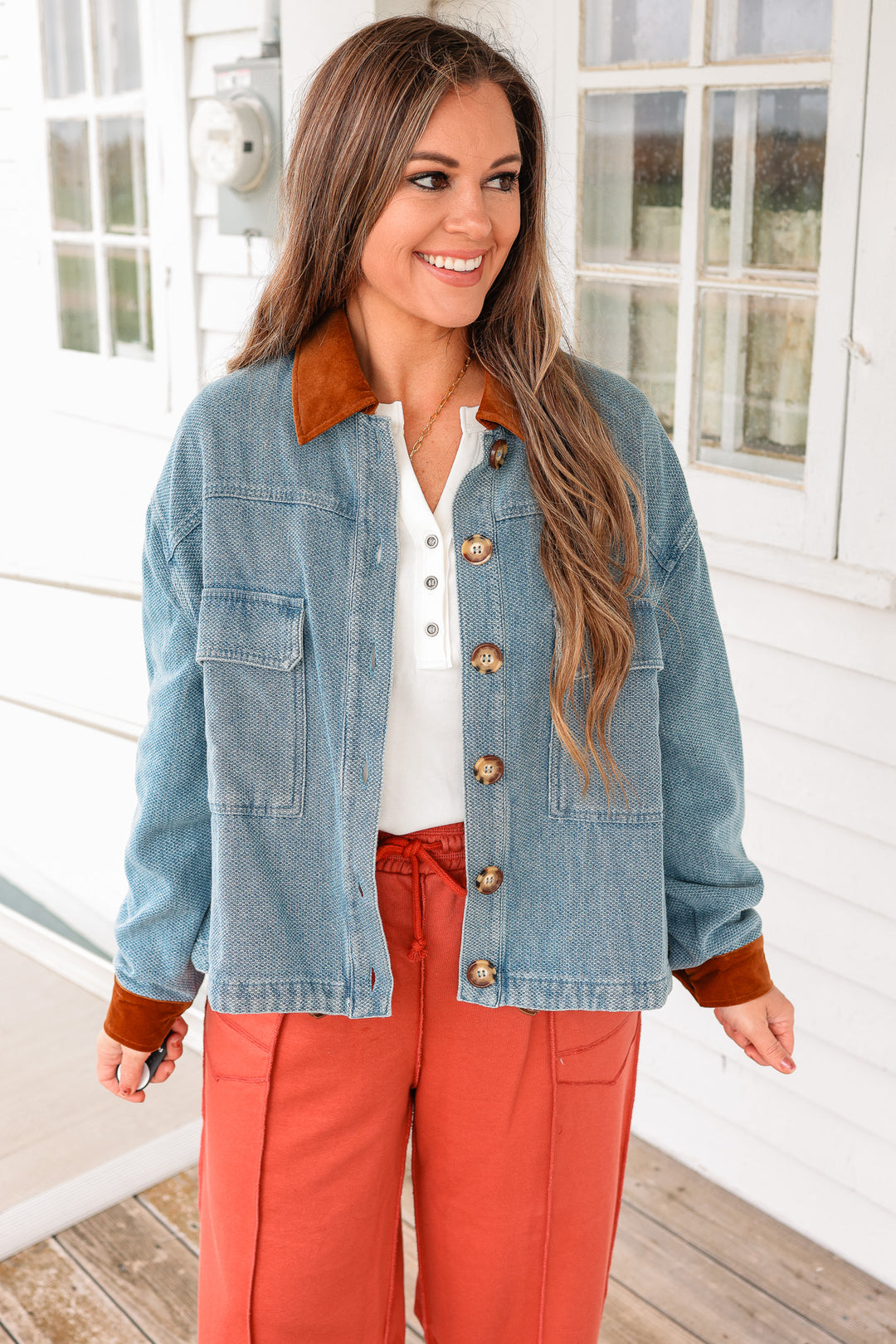 Anna Velvet Contrast Denim Jacket