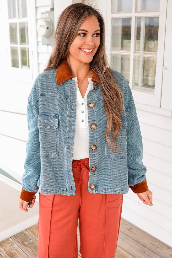 Anna Velvet Contrast Denim Jacket
