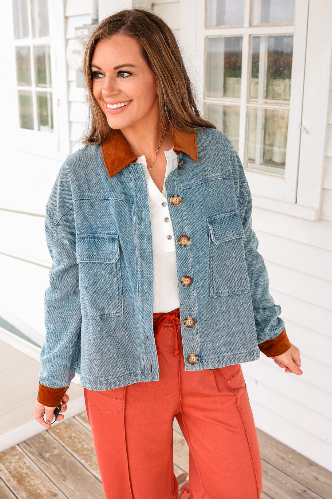 Anna Velvet Contrast Denim Jacket