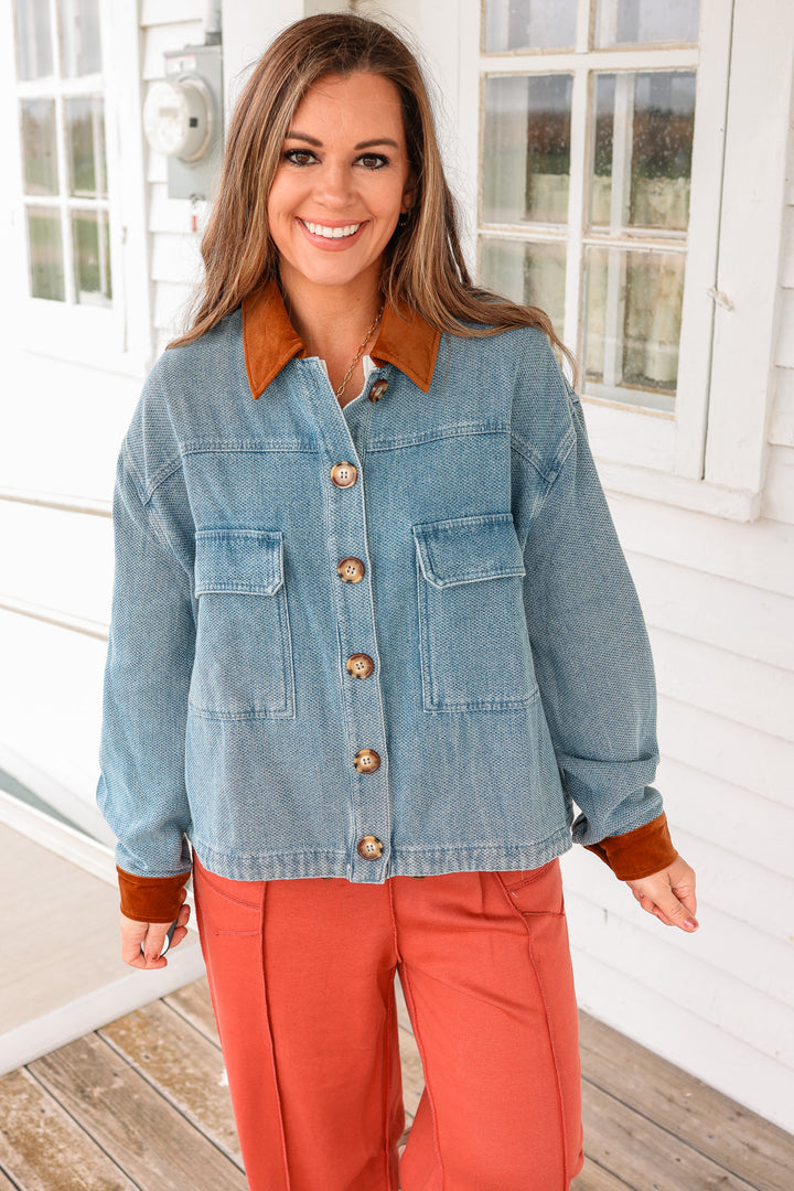 Anna Velvet Contrast Denim Jacket