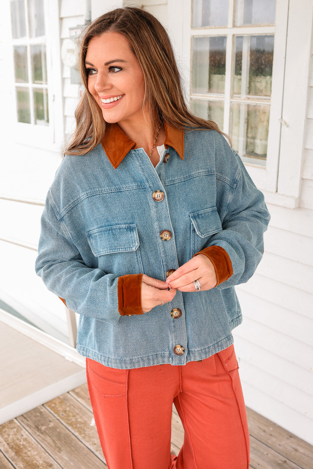 Anna Velvet Contrast Denim Jacket