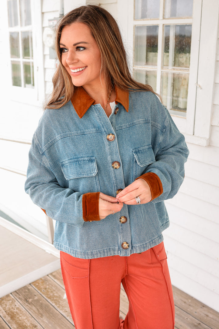 Anna Velvet Contrast Denim Jacket