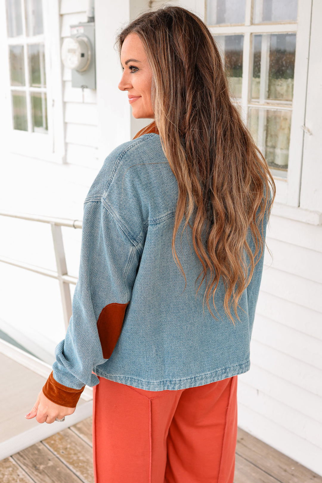 Anna Velvet Contrast Denim Jacket