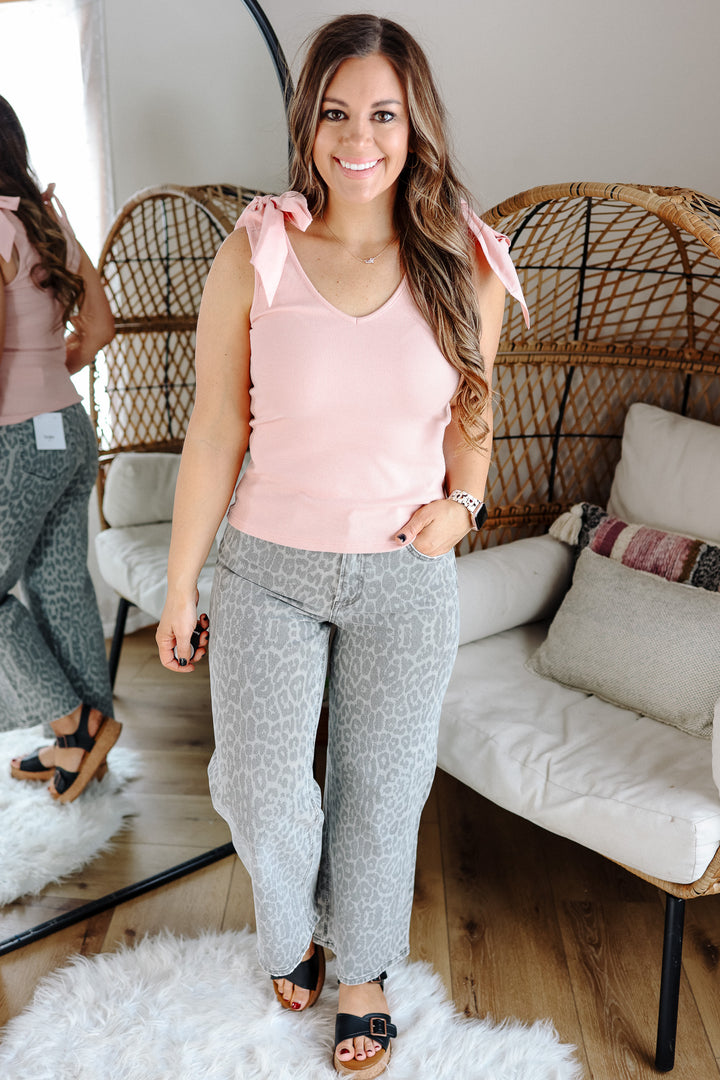 Phoebe Bow Tie Sleeve Tank - Pink